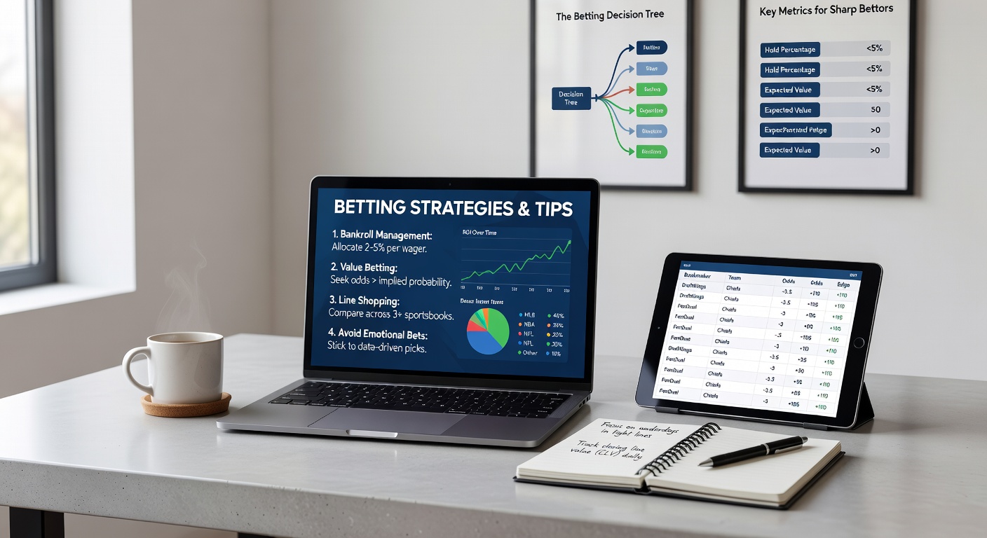 Sports bettor reviewing statistical models and historical data on a tablet during a live event