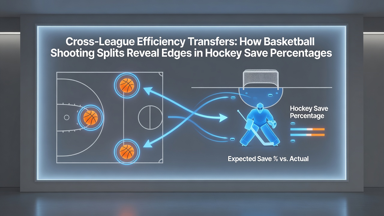 Comparative chart showing basketball field goal zones overlaid with hockey save charts and baseball on-base probability grids