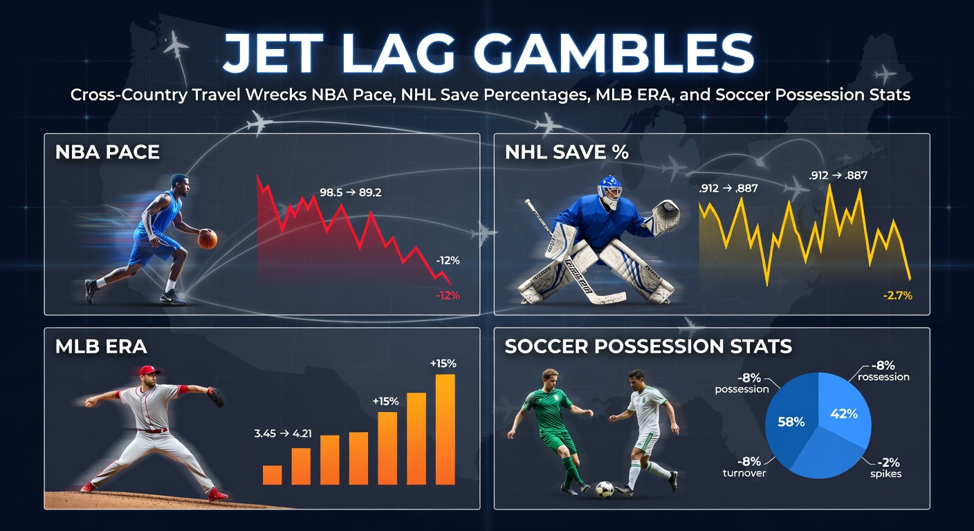 Airplane flying across map of North America highlighting timezone shifts for sports teams