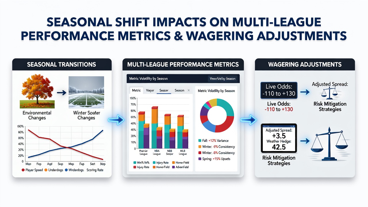 Sports betting dashboard showing seasonal performance metrics and adjusted odds across leagues