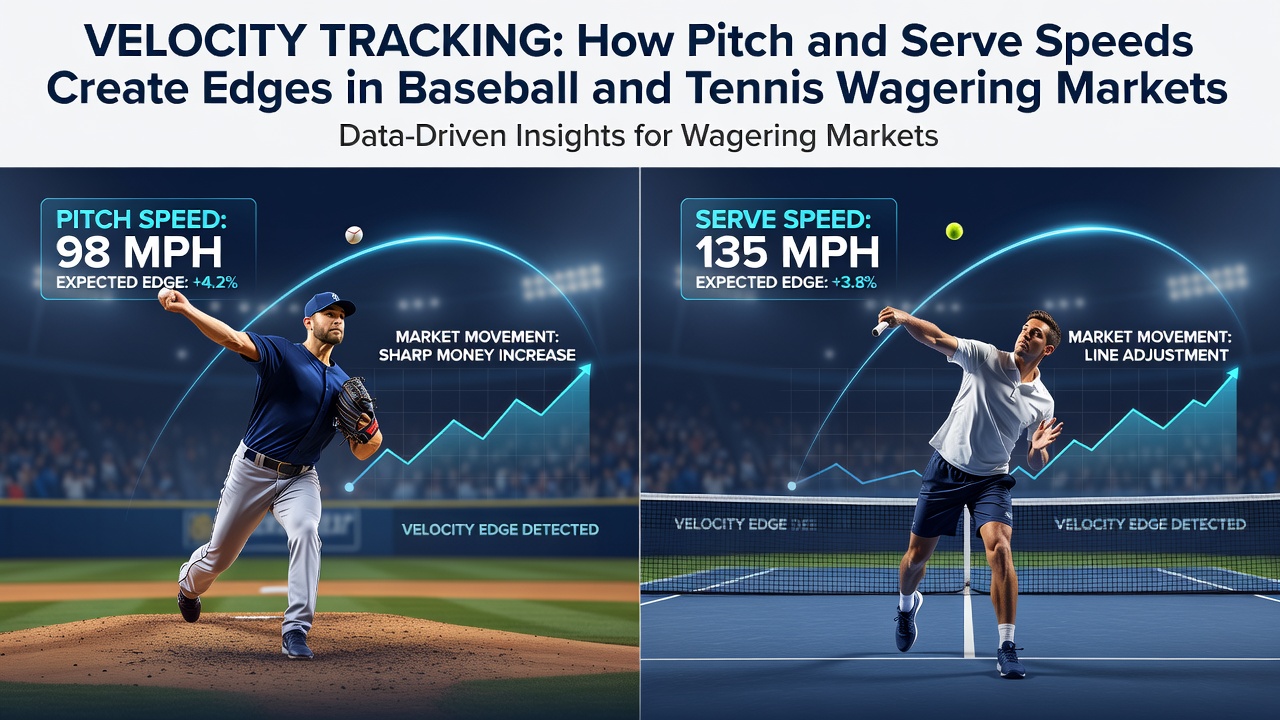 Tennis player delivering a high-speed serve with ball tracking overlay showing velocity metrics